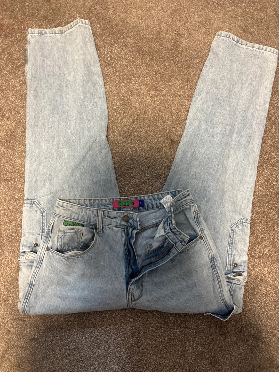 Omygo Light Wash Cargo Jeans Size 2