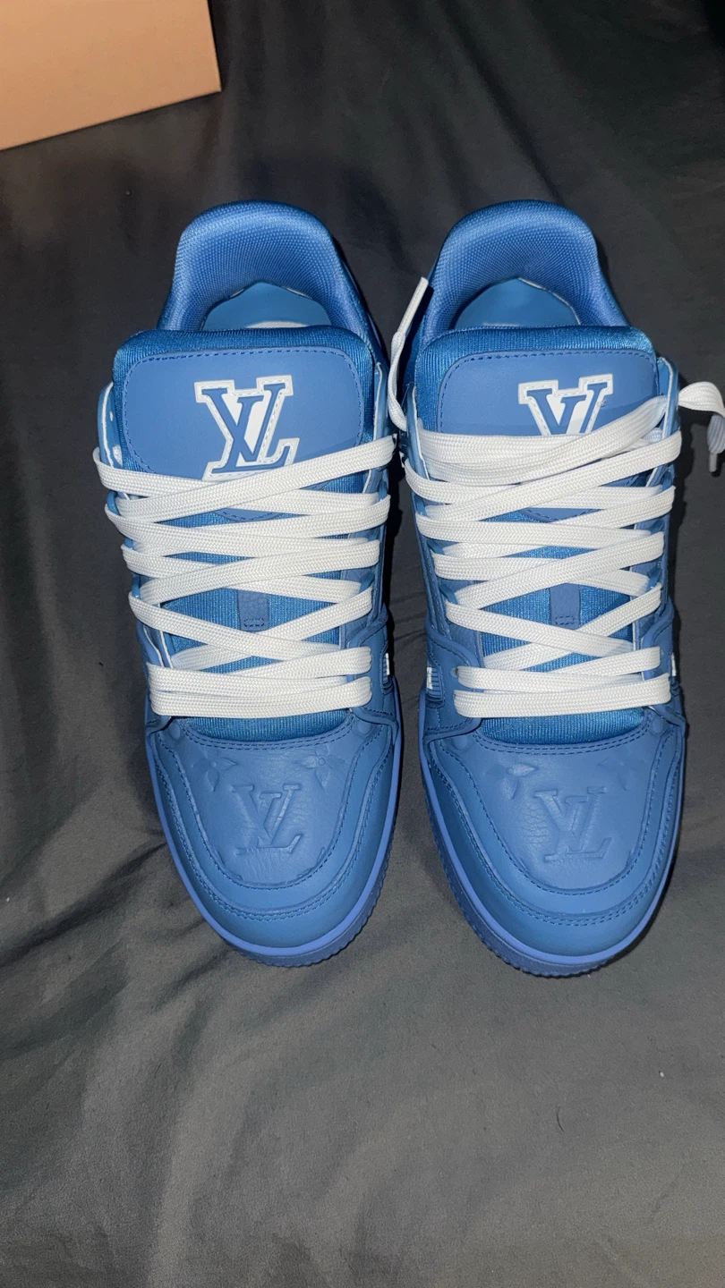 Louis Vuitton Blue Leather LV Trainer Sneakers - photo 3