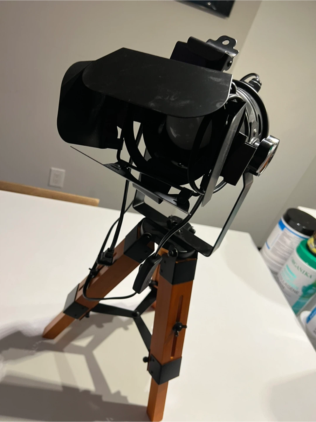 Black Stage Spotlight with Wooden Tripod Stand - photo 2