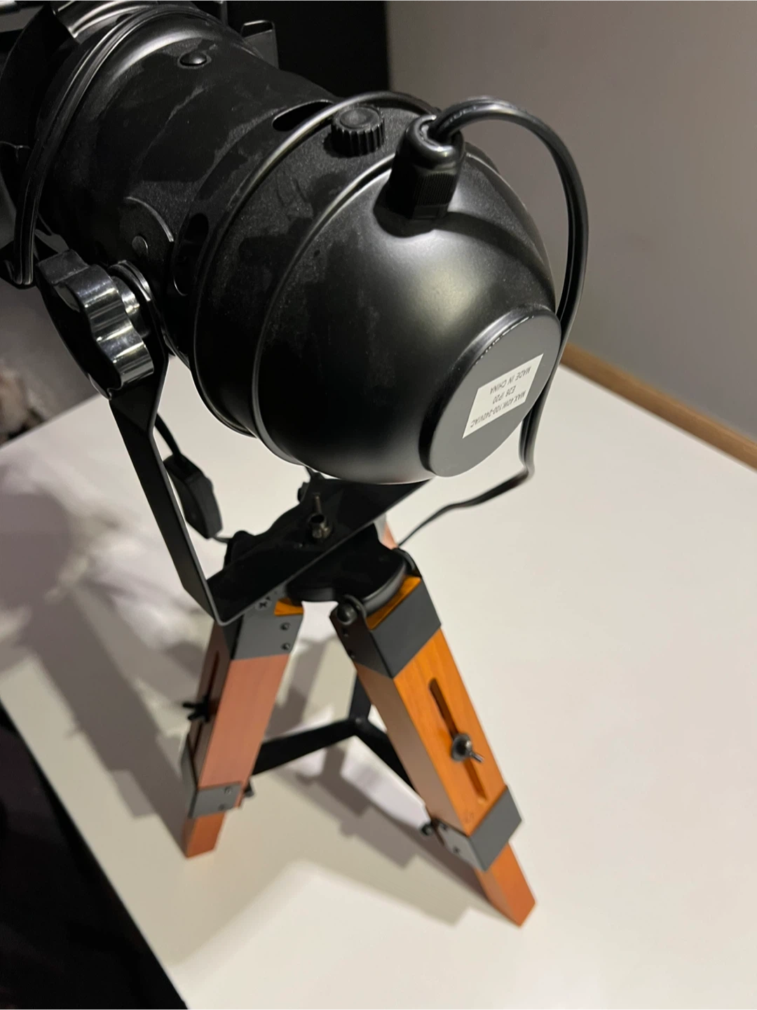 Black Stage Spotlight with Wooden Tripod Stand - photo 3
