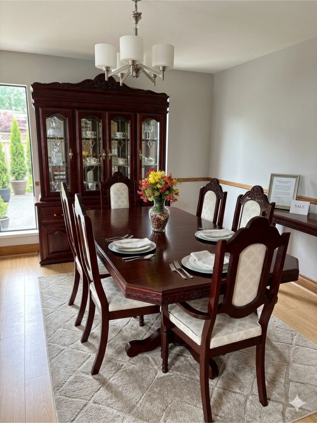 Mahogany Dining Set with Hutch and 6 Chairs