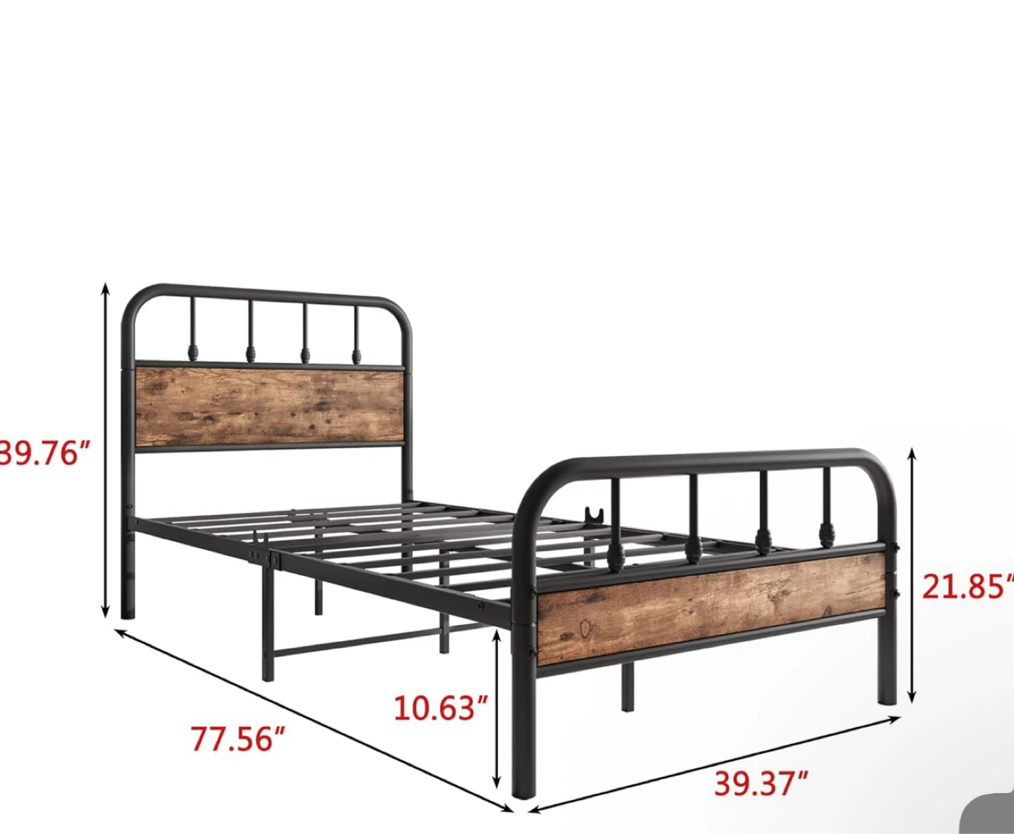 Twin Size Metal Bed Frame - Black/Brown - photo 2