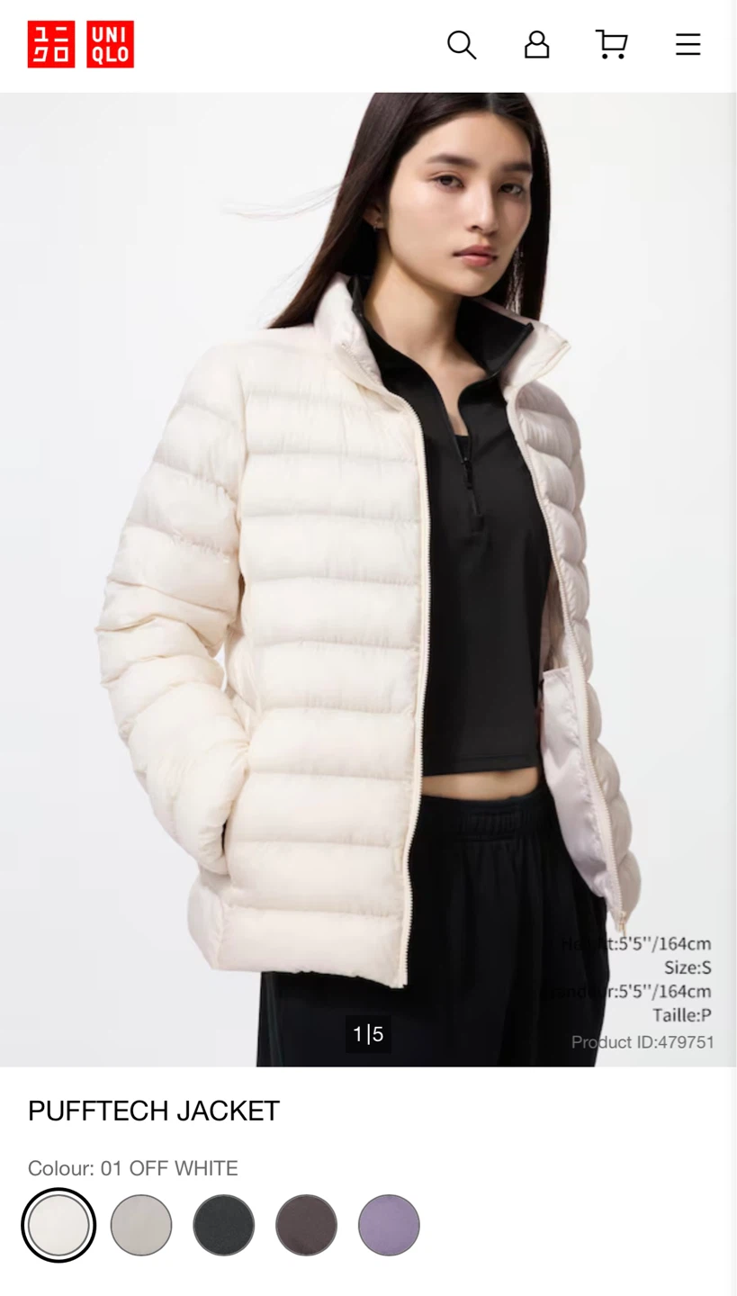 UNIQLO Women's PuffTech Jacket - Off White, Size S