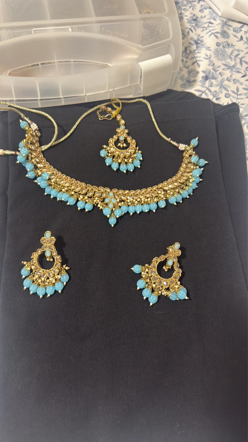 Sky blue Indian jewelry set