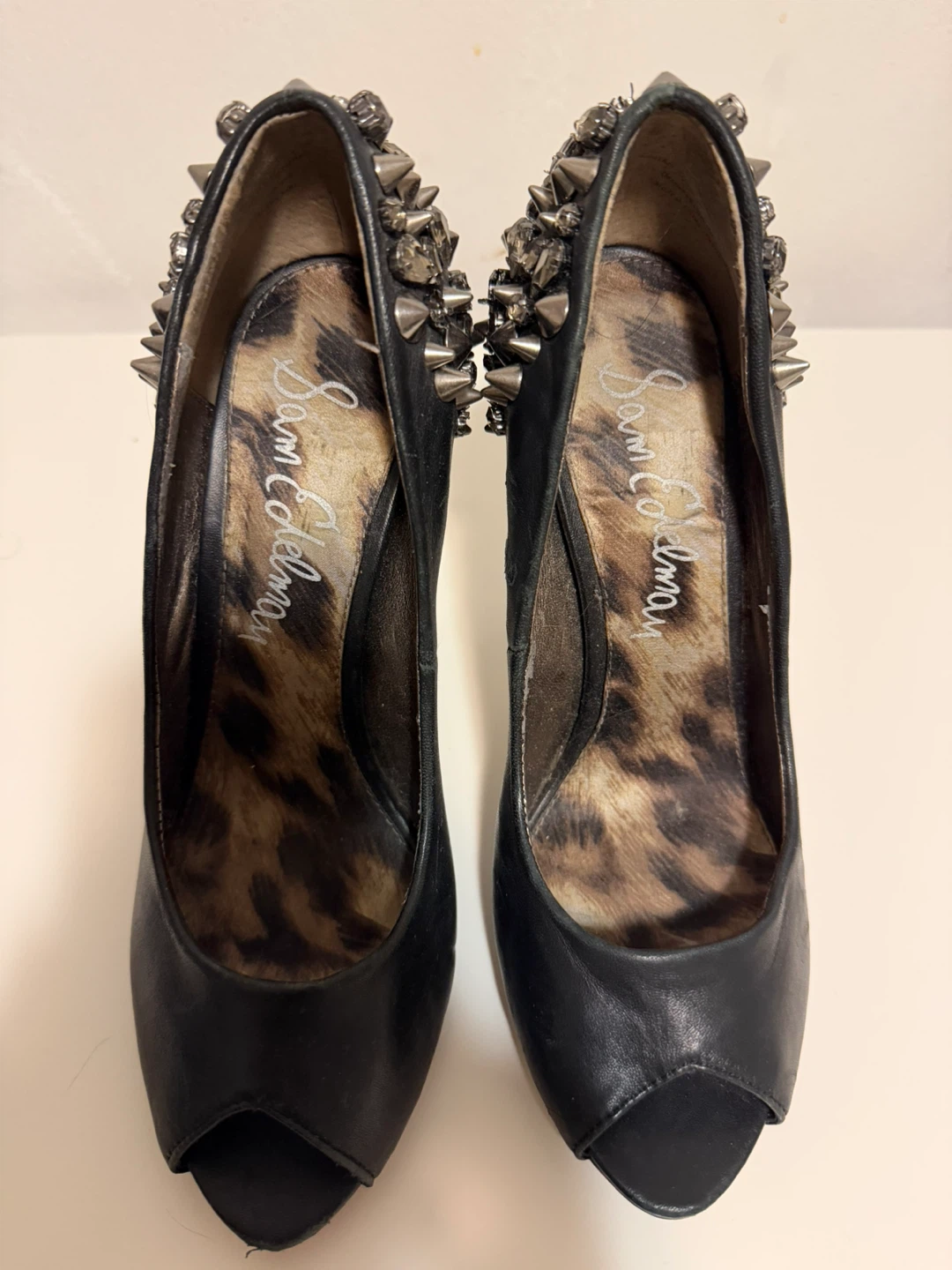 Sam Edelman Black Peep-Toe Heels with Spikes - photo 3