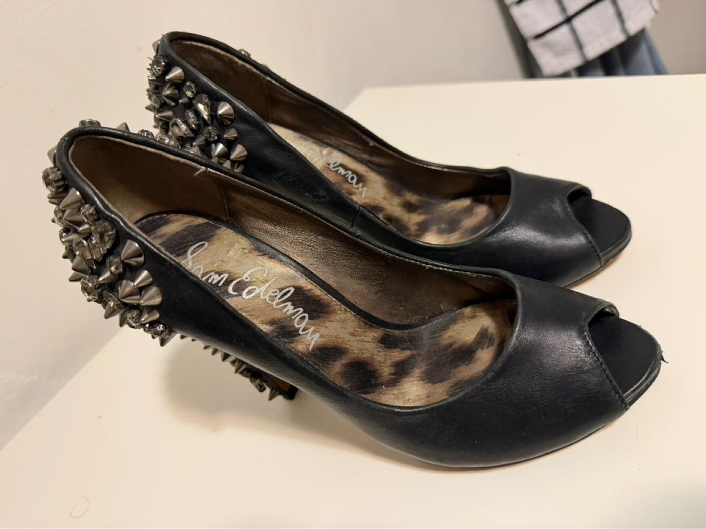 Sam Edelman Black Peep-Toe Heels with Spikes