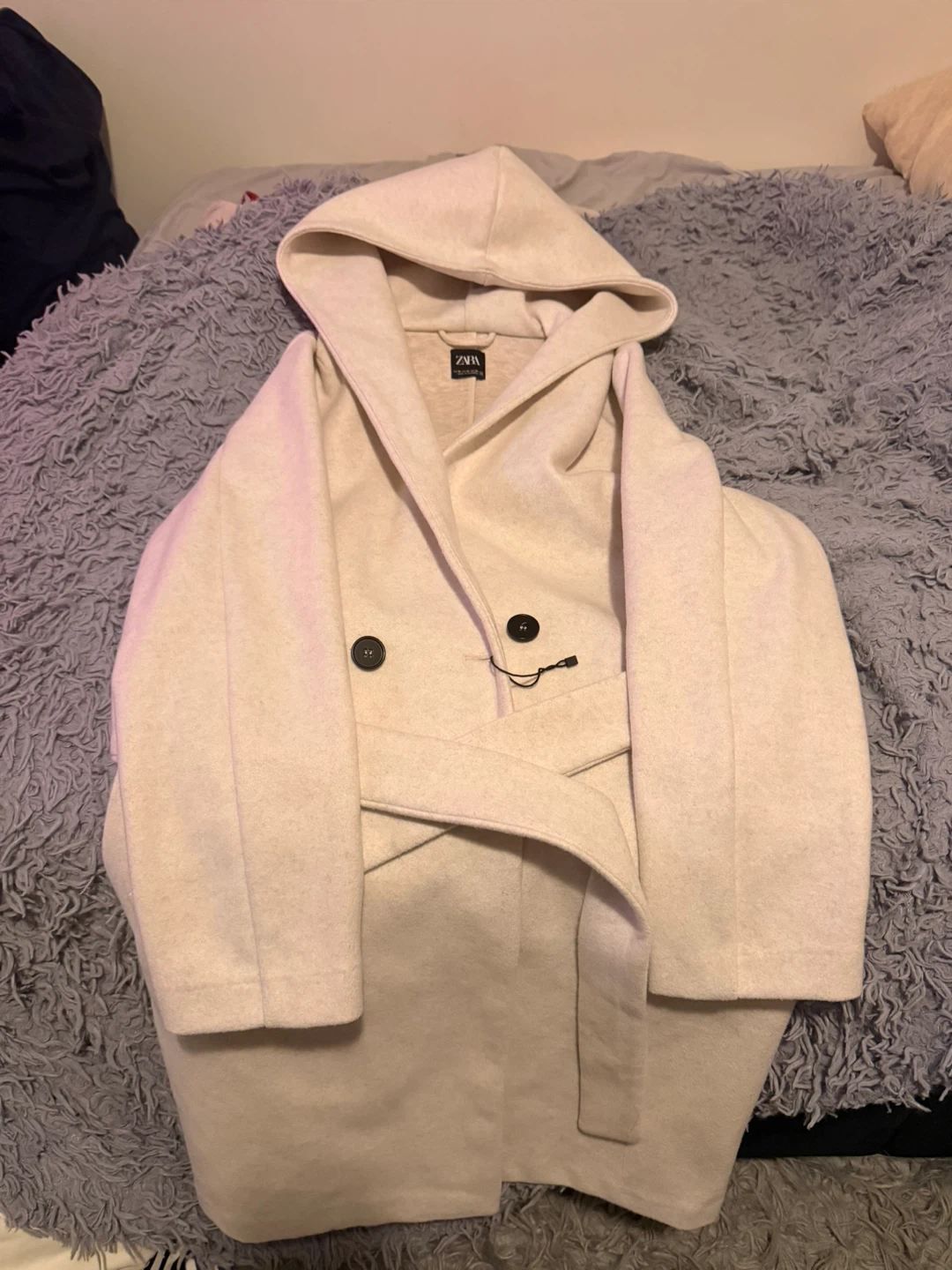 Zara hooded wool-blend coat size M