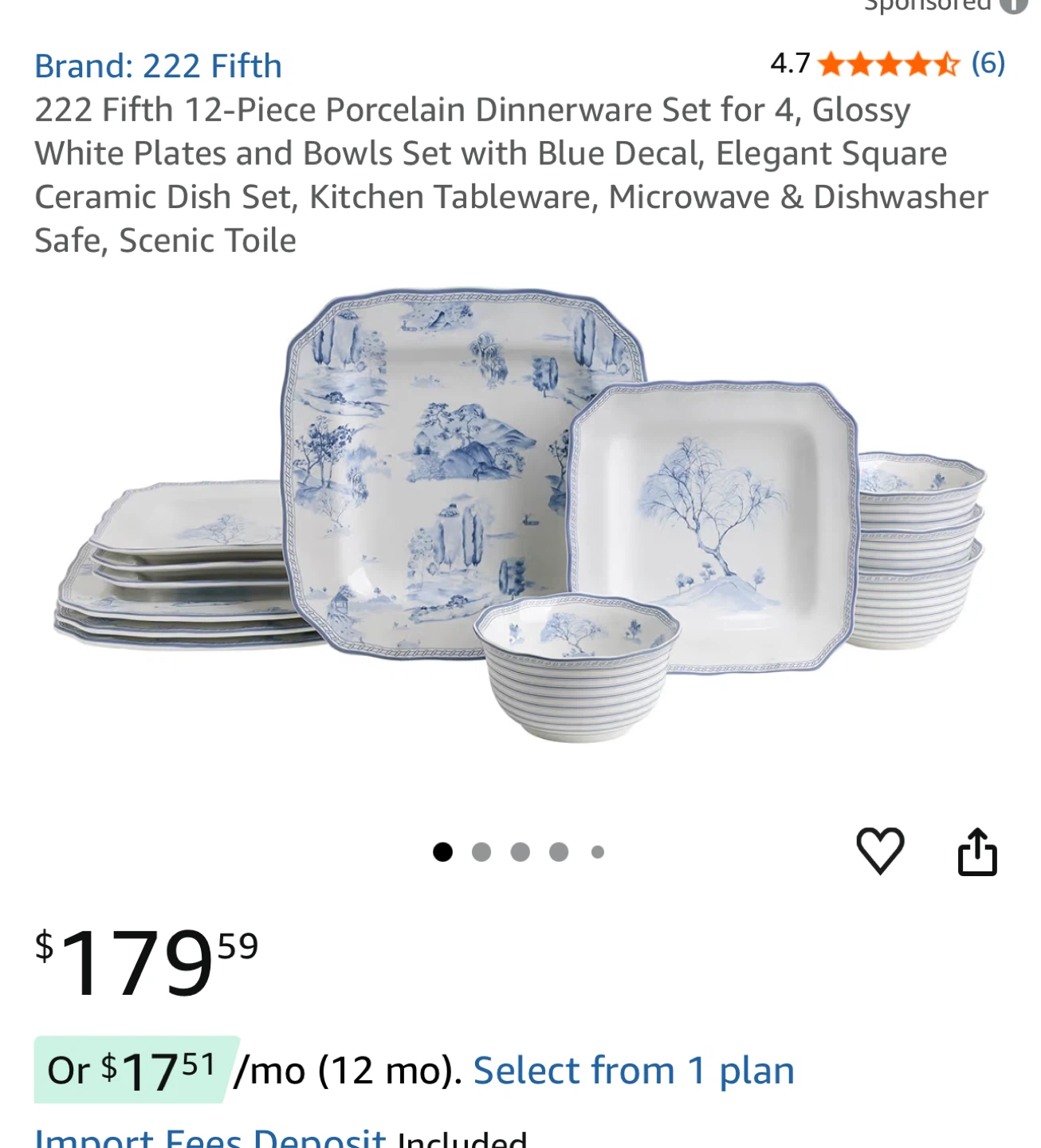 222 Fifth 12-Piece Porcelain Dinnerware Set