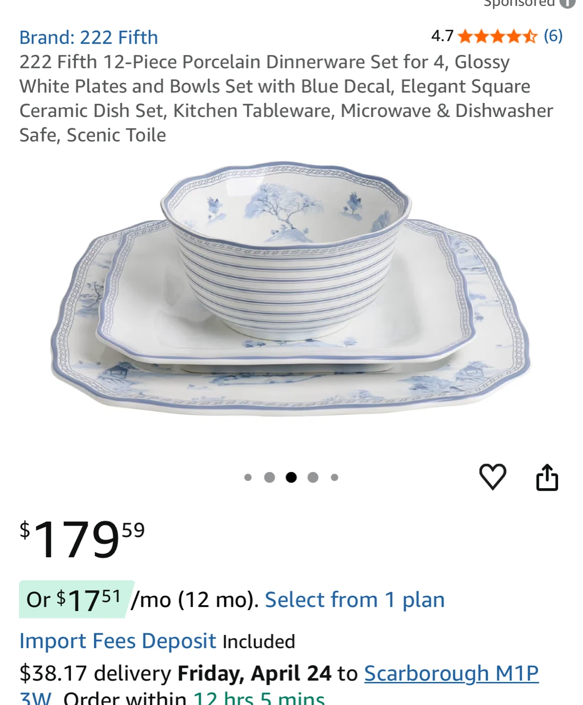 222 Fifth 12-Piece Porcelain Dinnerware Set - photo 2