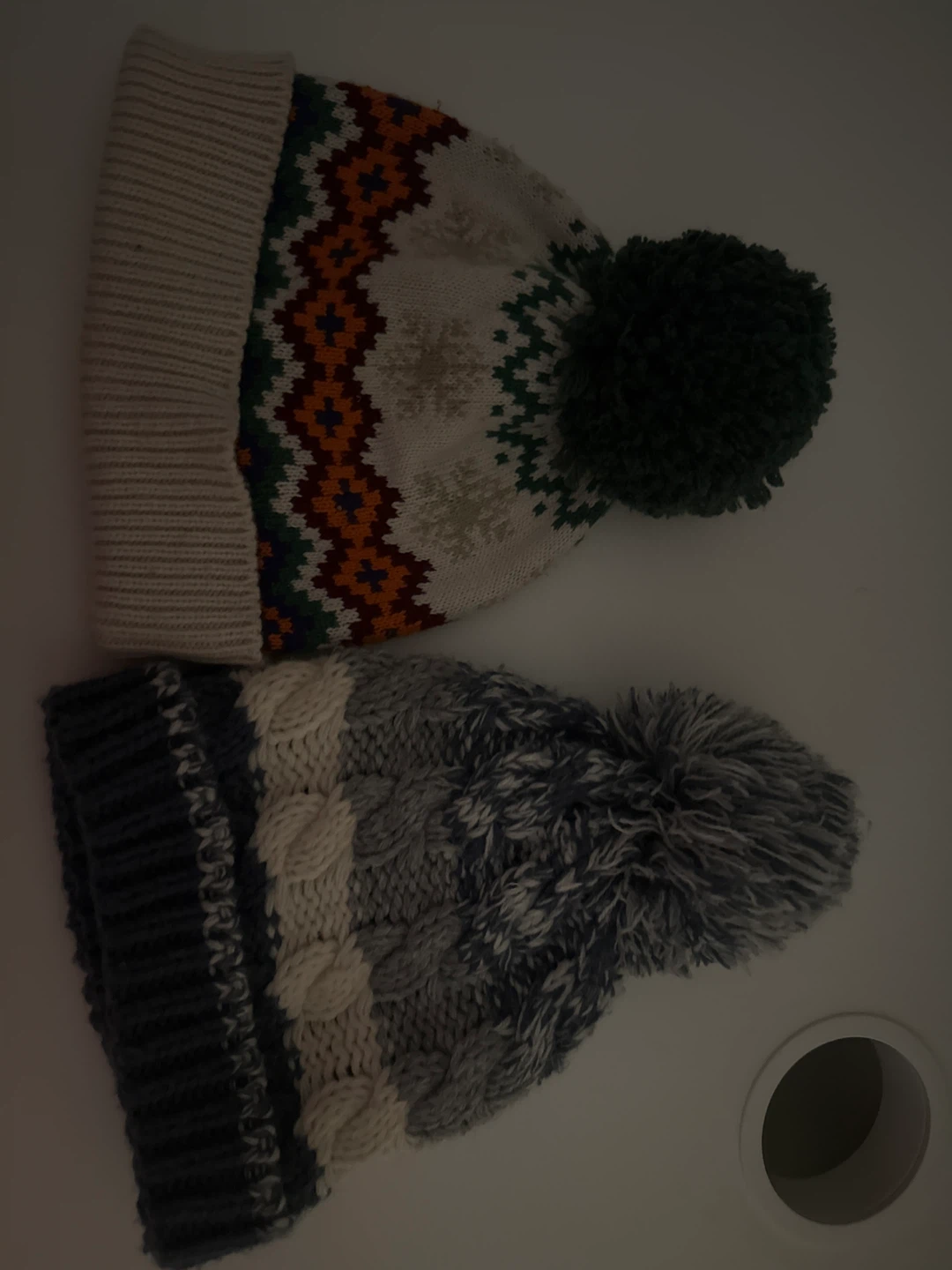Two Pom Pom Toques - One Fair Isle, One Cable Knit