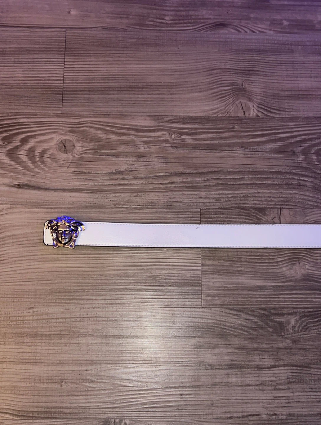 Versace Medusa Buckle Belt - White Leather