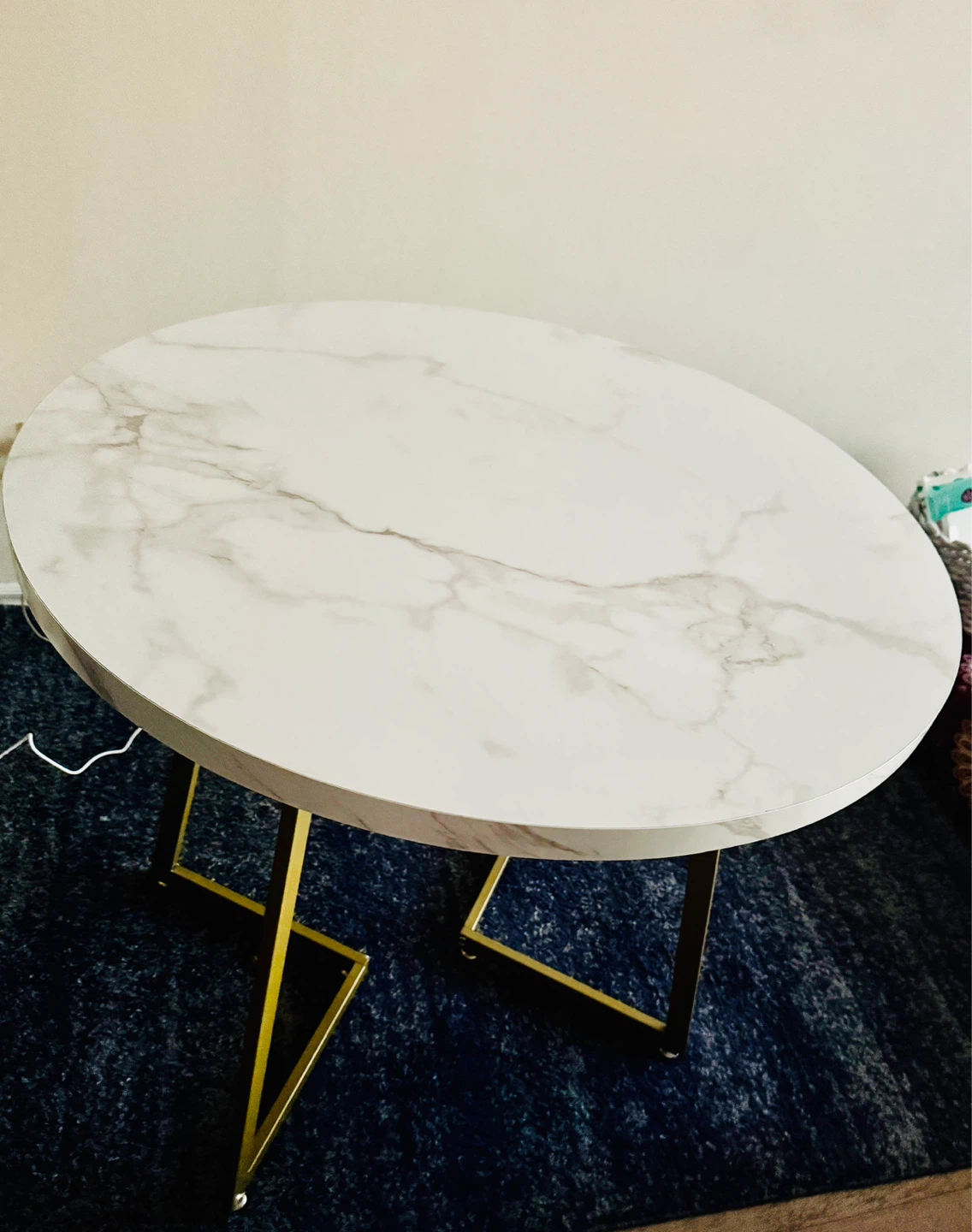 Marble Top Round Coffee Table with Gold Legs