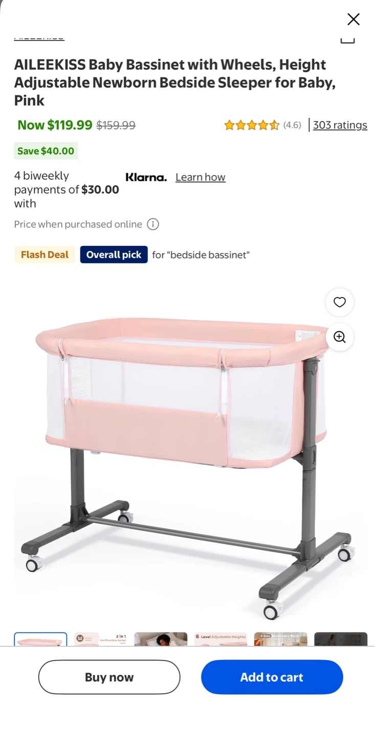 AILABLE baby bassinet with wheels, adjustable height, pink - photo 2