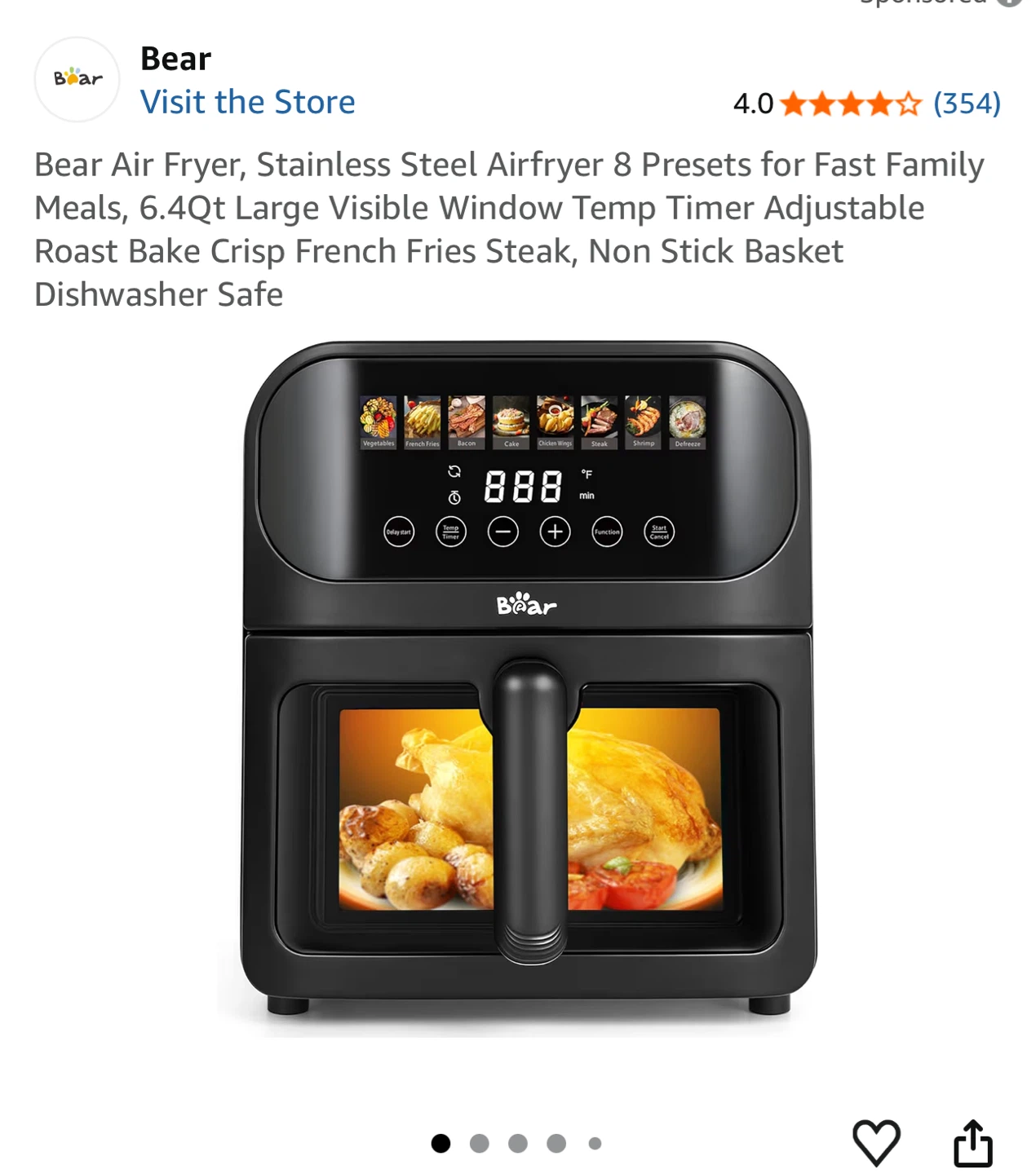 Bear Stainless Steel Air Fryer - 6.4Qt