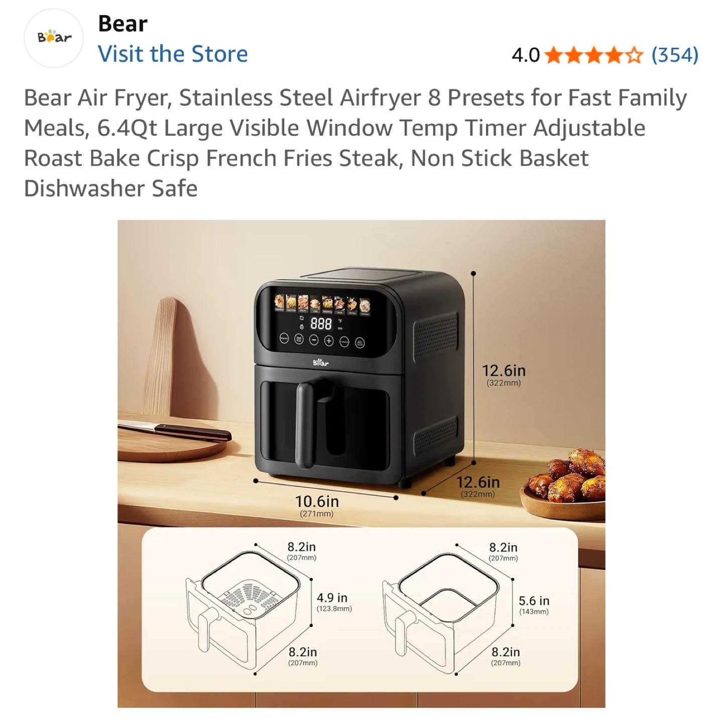 Bear Stainless Steel Air Fryer - 6.4Qt - photo 3
