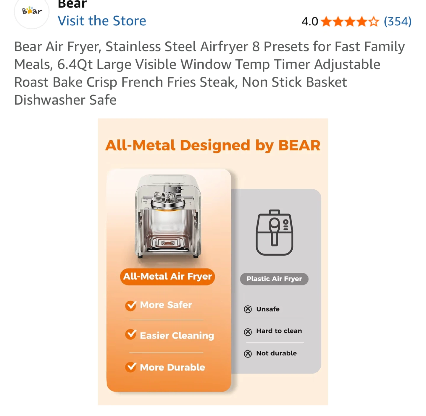 Bear Stainless Steel Air Fryer - 6.4Qt - photo 4