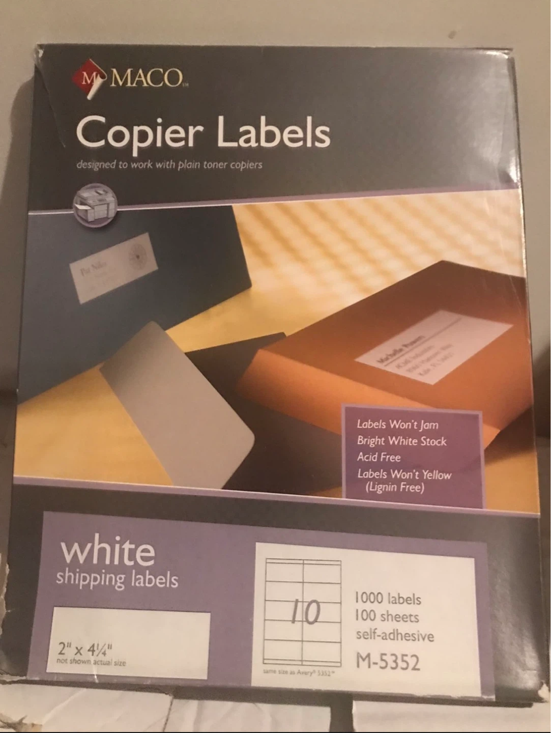 MACO Copier White Shipping Labels, 2" x 4-1/4" (M-5352)