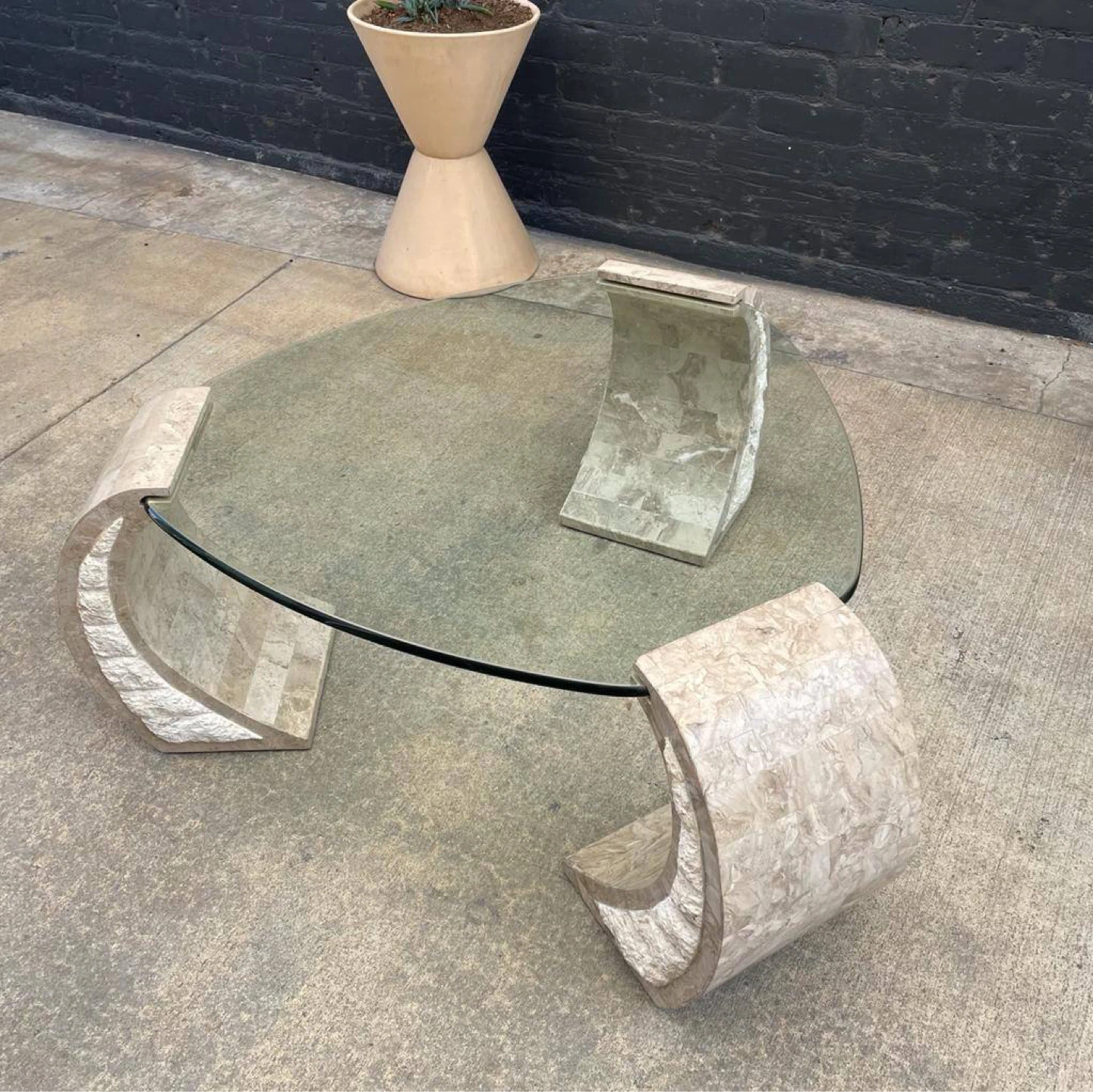Postmodern Tessellated Stone & Glass Coffee Table - photo 2