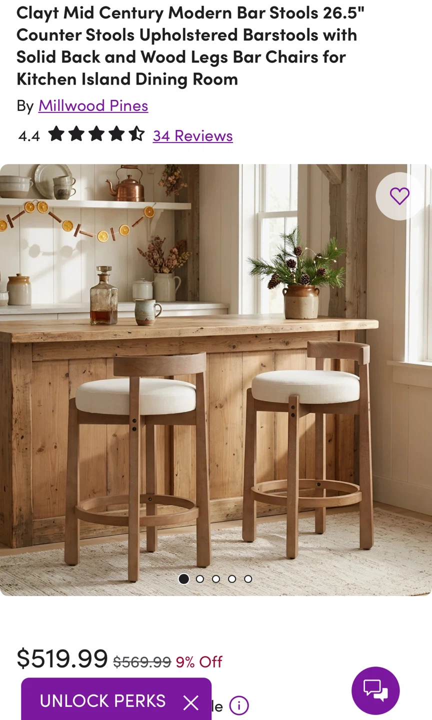 Millwood Pines Upholstered Bar Stools (Set of 2) - 26.5"