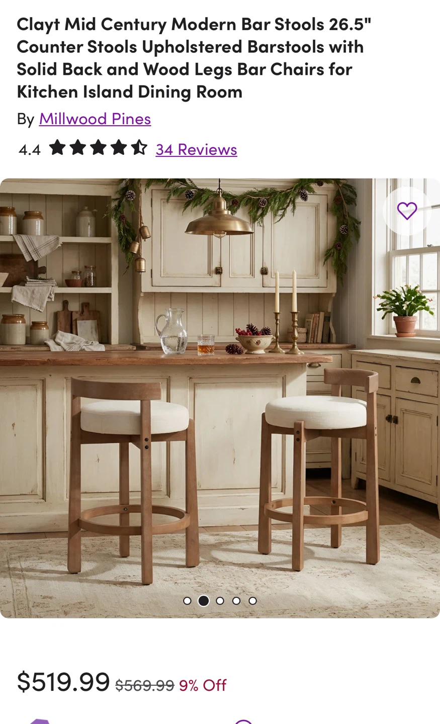Millwood Pines Upholstered Bar Stools (Set of 2) - 26.5" - photo 2