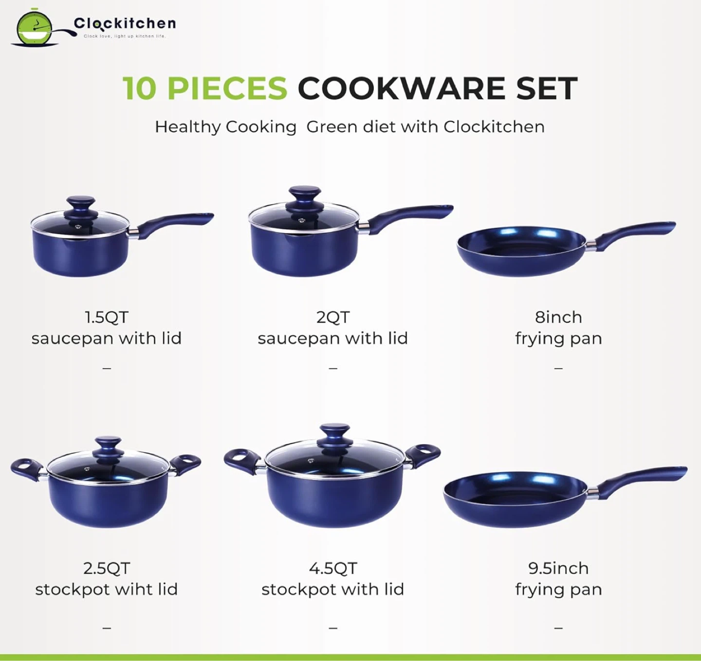 10-Piece Blue Aluminum Cookware Set - photo 5
