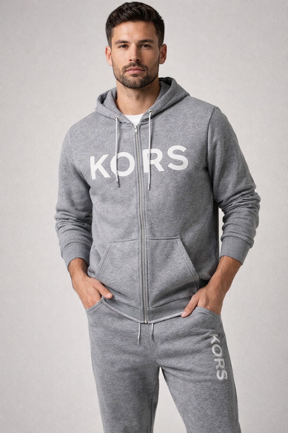 Michael Kors Grey Fleece Hoodie and Sweatpants Set - Size L