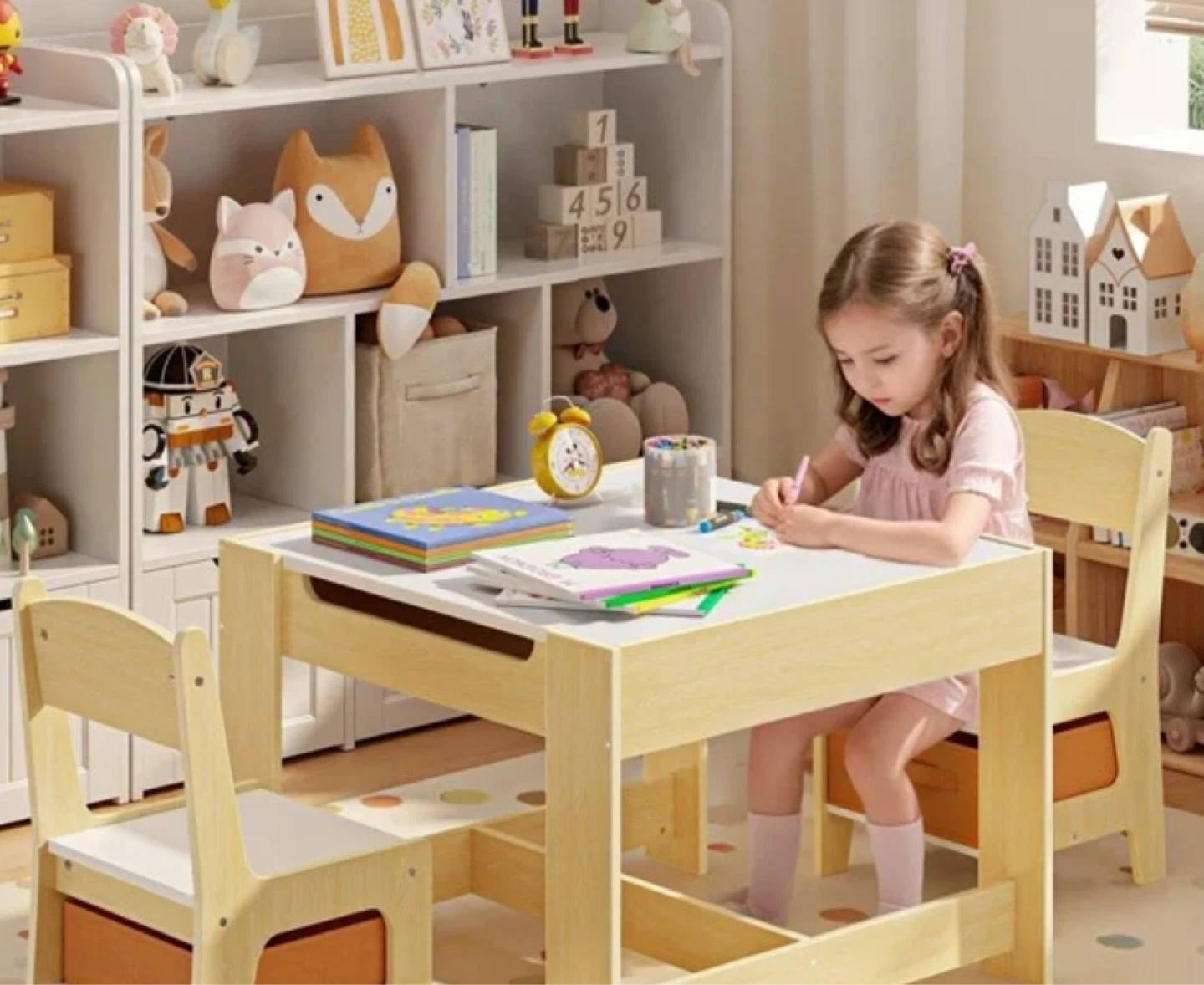 Kids Table and Chair Set with Storage