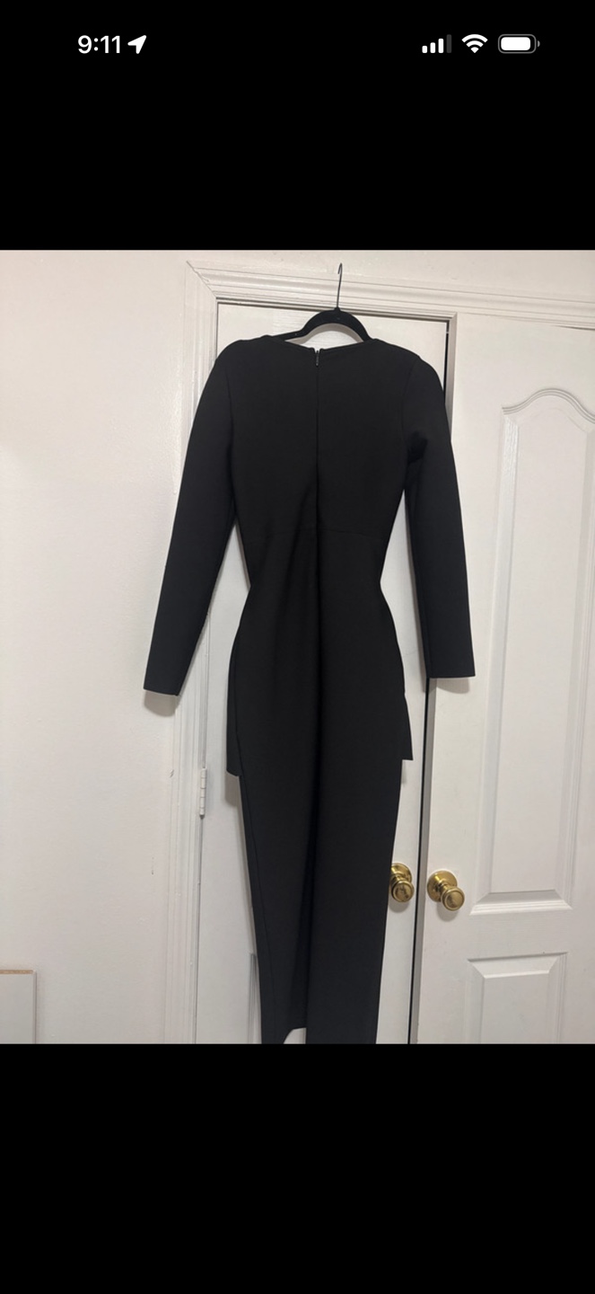 Black Long Sleeve Embellished Midi Dress - photo 3