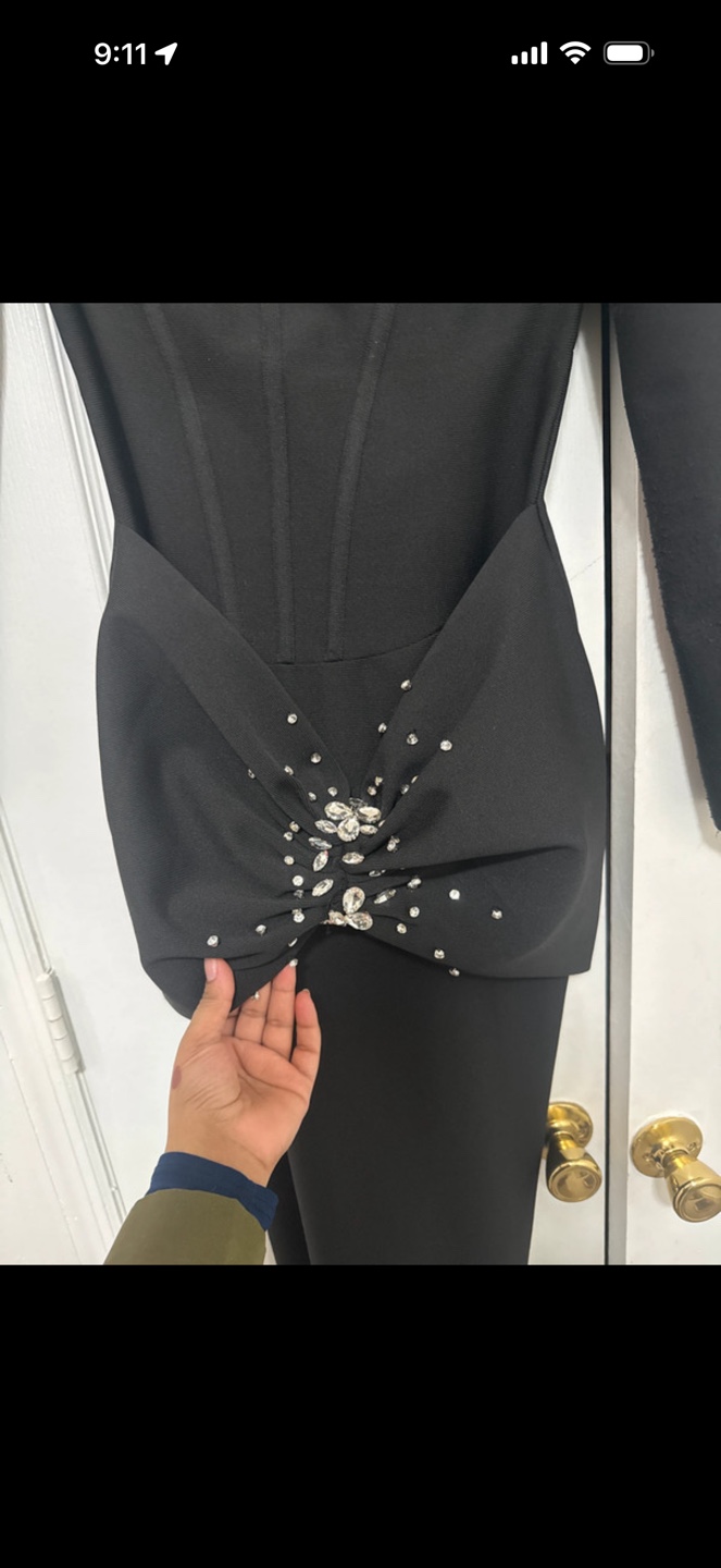 Black Long Sleeve Embellished Midi Dress - photo 2