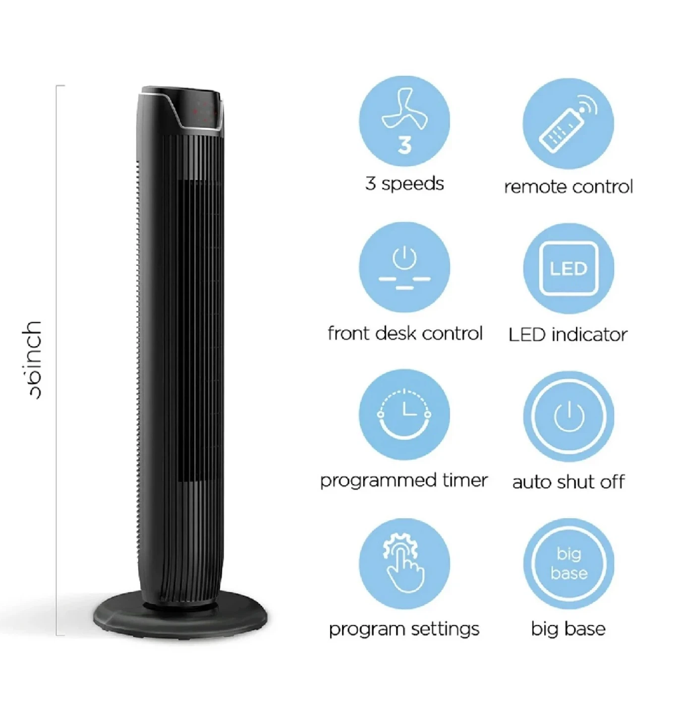 Black Tower Fan with Remote - 36 inch - photo 2