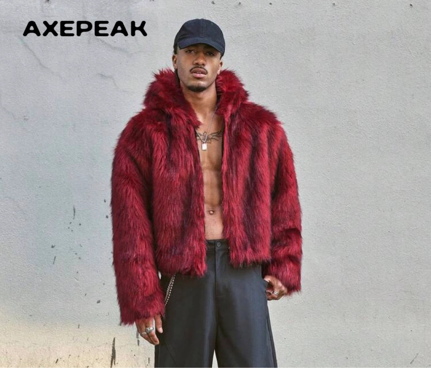 AXEPEAK Red Faux Fur Jacket with Cross Detail - photo 5