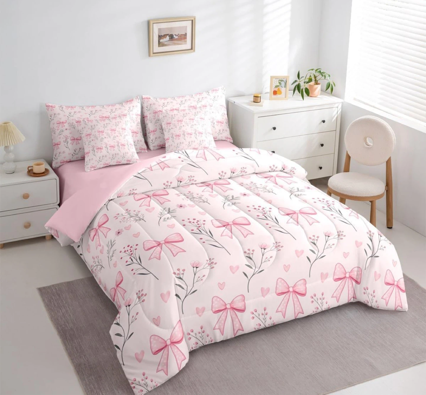 Pink Bow Floral Comforter Set - twin - photo 2