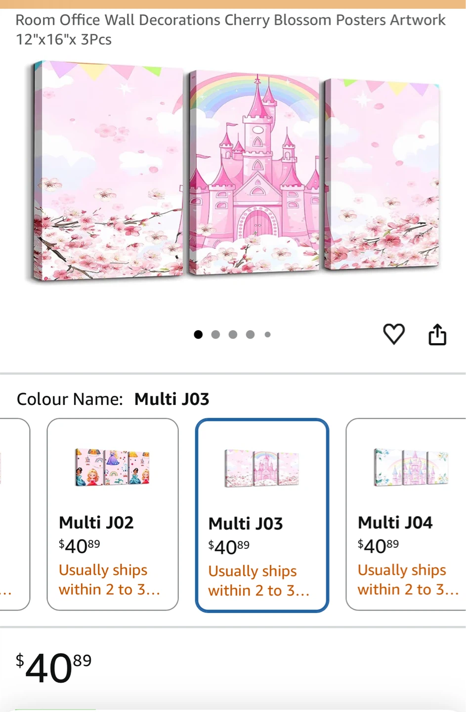 3-Piece Cherry Blossom Castle Wall Art Set 12"x16"