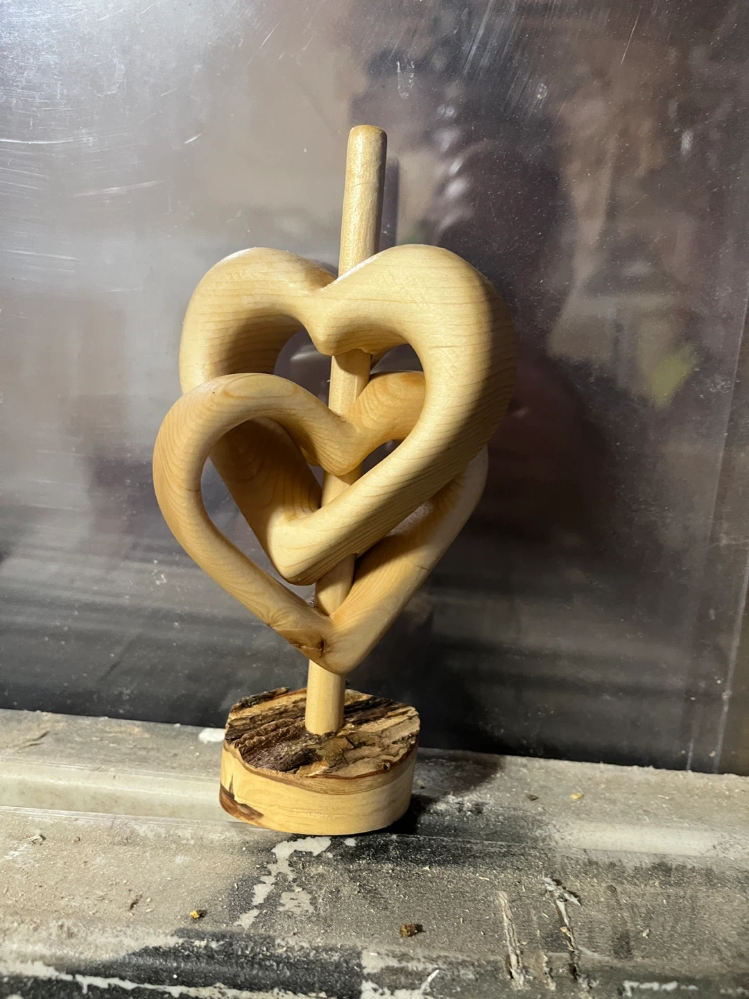 Wooden Interlocking Hearts Sculpture
