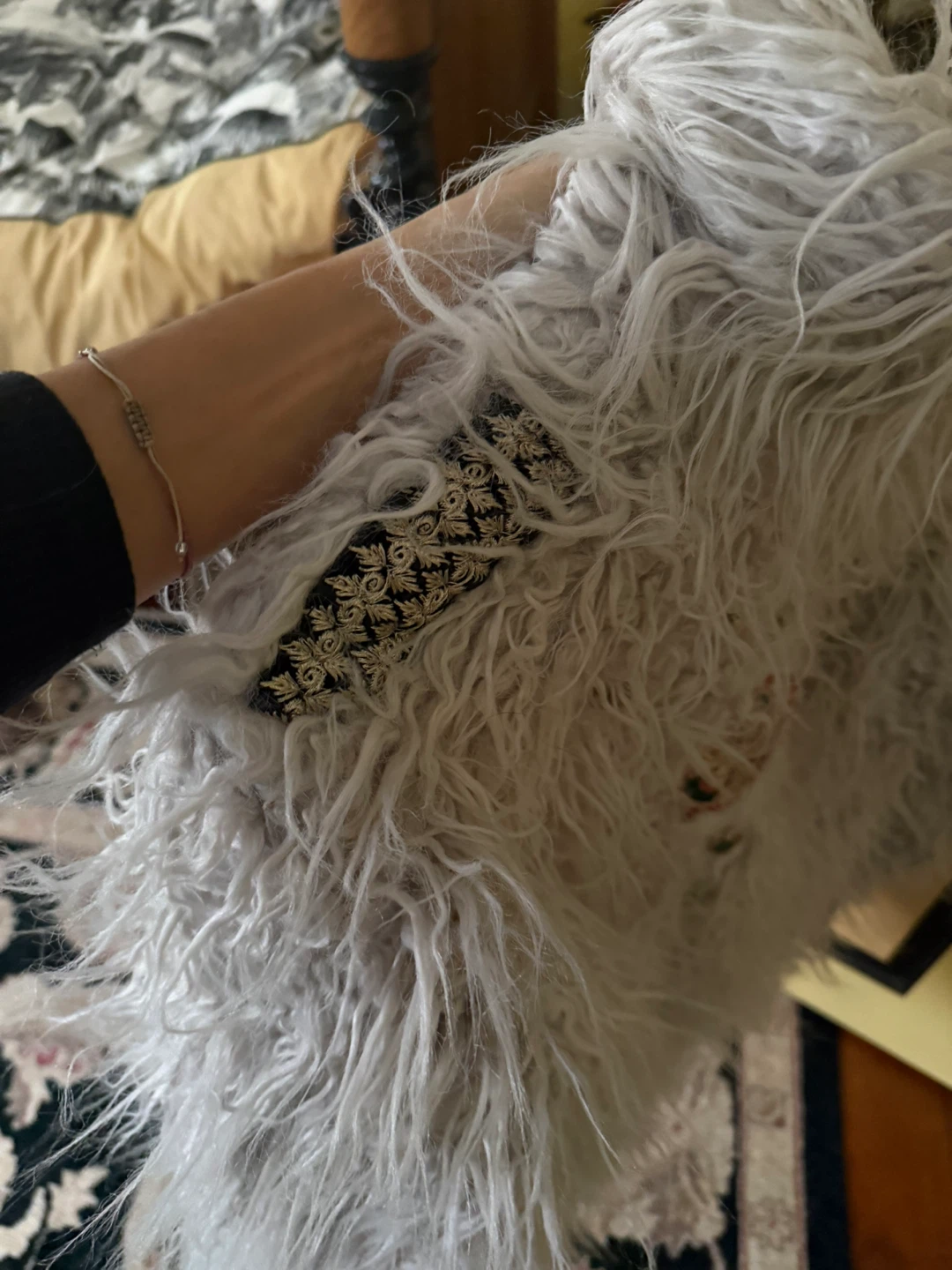 Shaggy Faux Fur Coat with Embellishments - photo 3