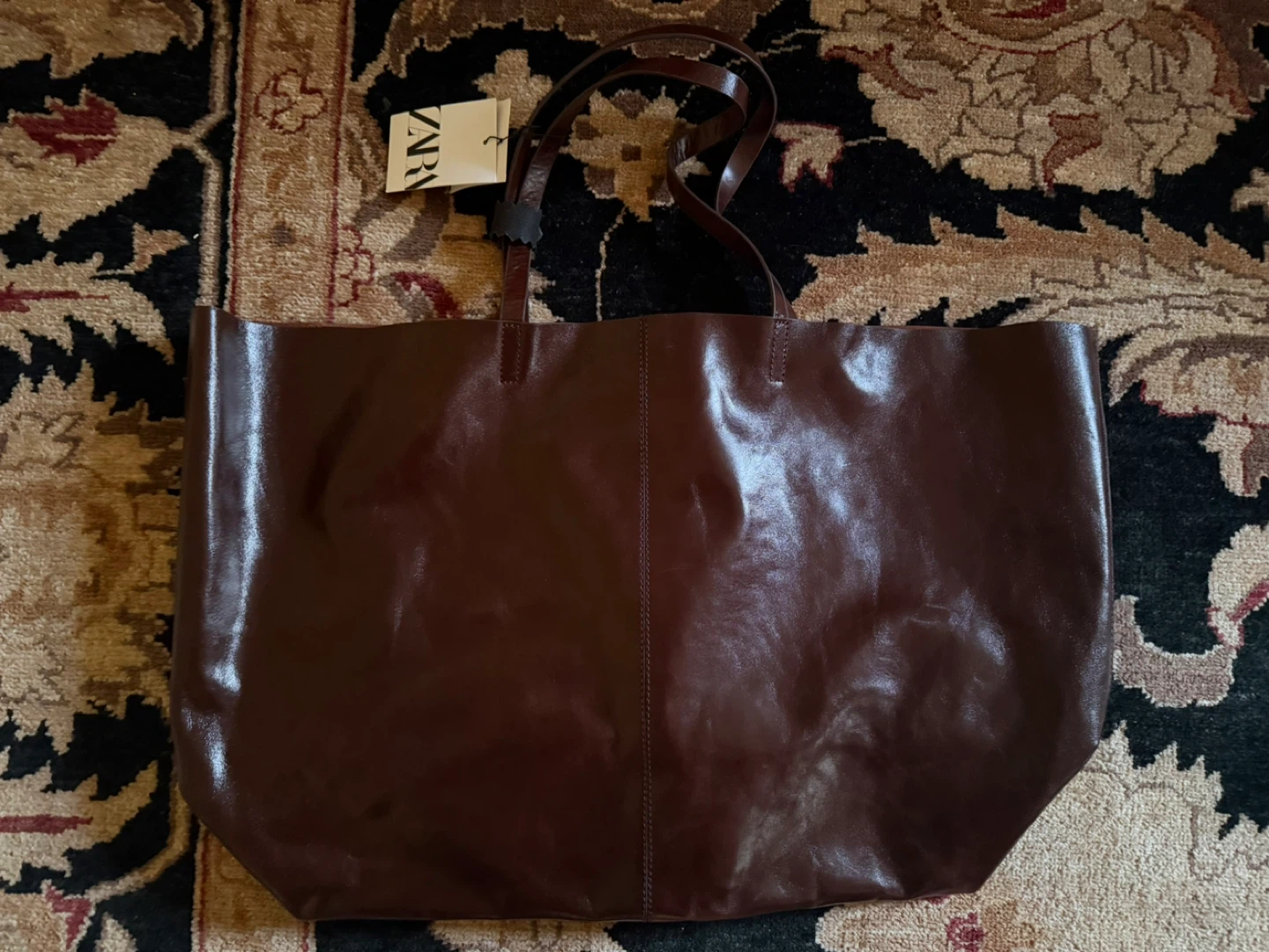 Zara Maxi Leather Tote Bag - Chocolate - photo 2