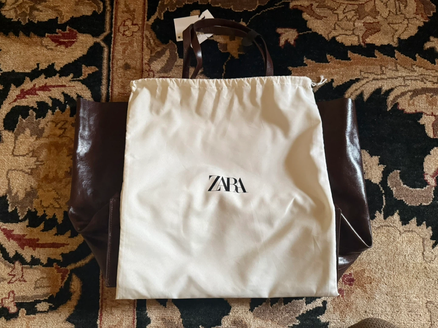 Zara Maxi Leather Tote Bag - Chocolate - photo 5