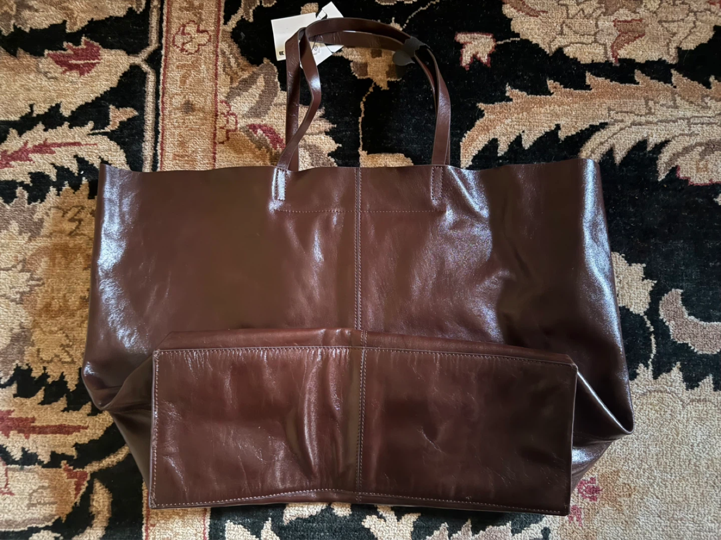 Zara Maxi Leather Tote Bag - Chocolate - photo 4