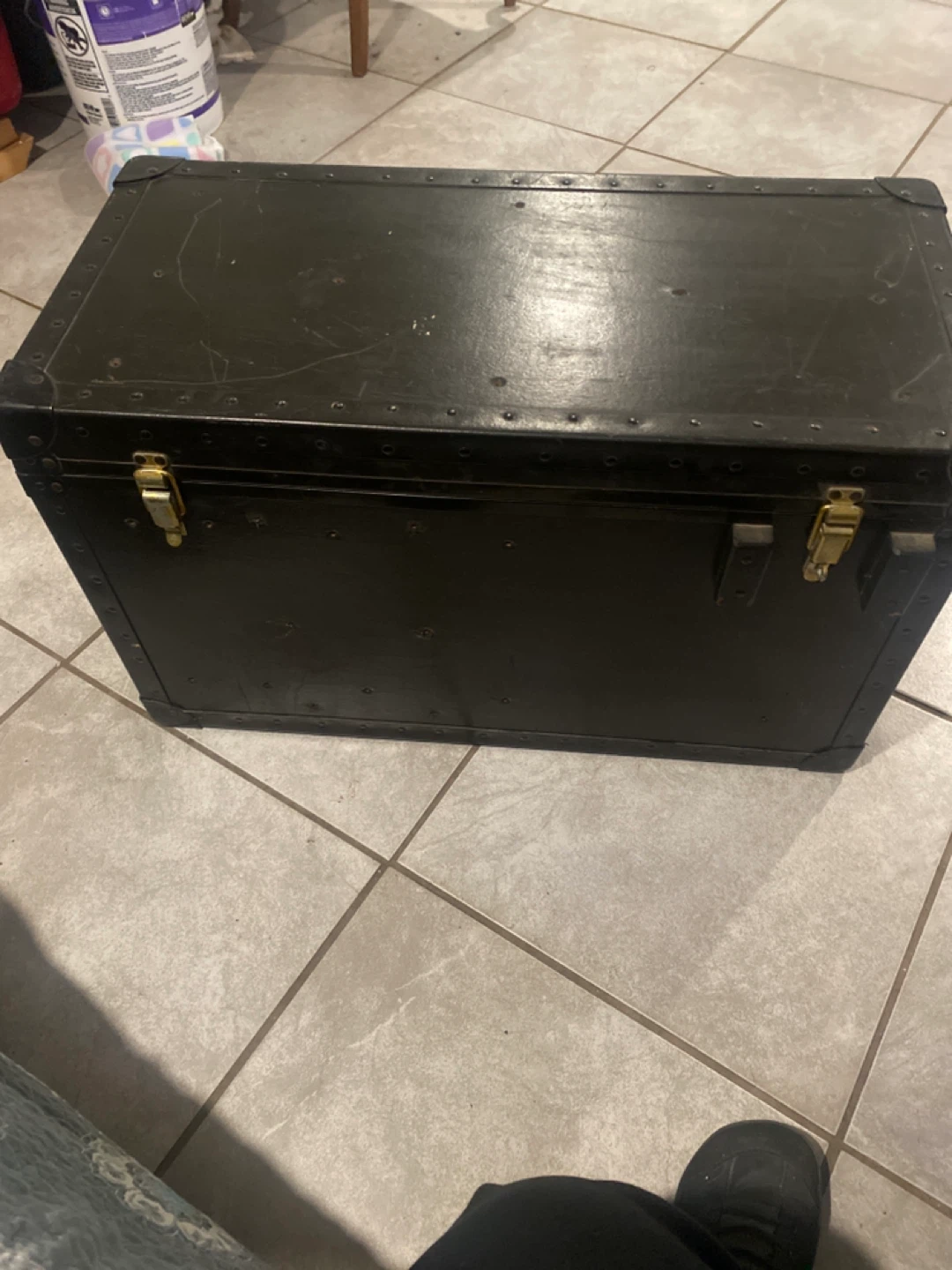 Vintage Black Metal Trunk Chest - photo 2
