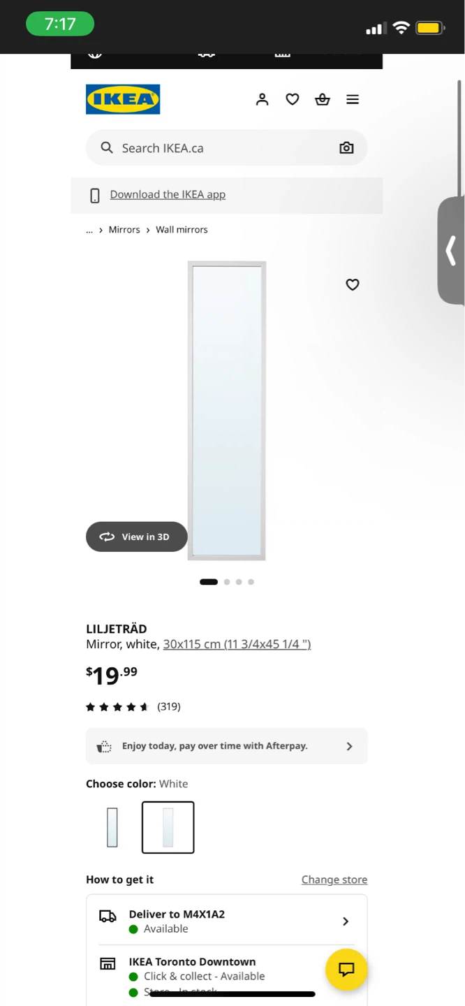 IKEA Liljetrad Mirror - White, 30x115 cm