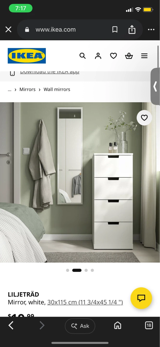 IKEA Liljetrad Mirror - White, 30x115 cm - photo 2