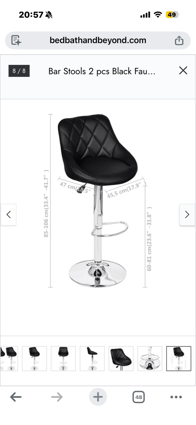 Black Adjustable Swivel Faux Leather Bar Stools - Set of 2 - photo 3
