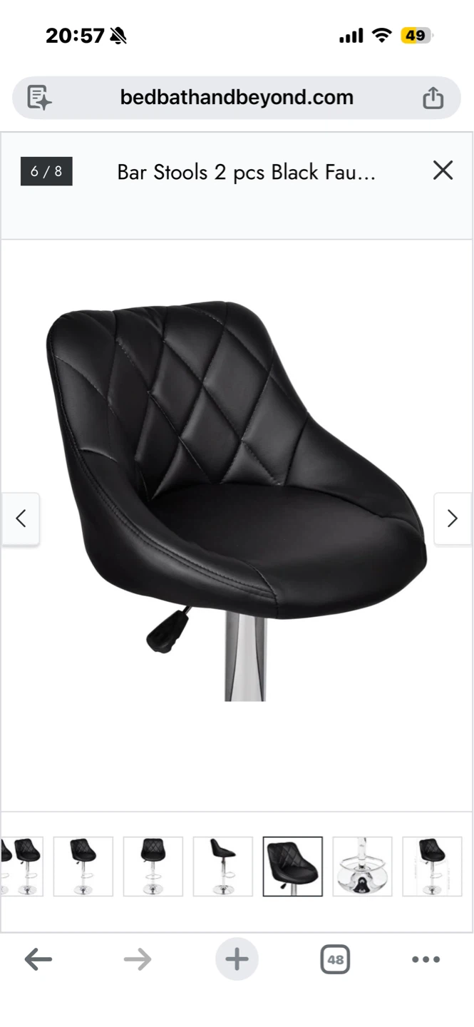Black Adjustable Swivel Faux Leather Bar Stools - Set of 2 - photo 4