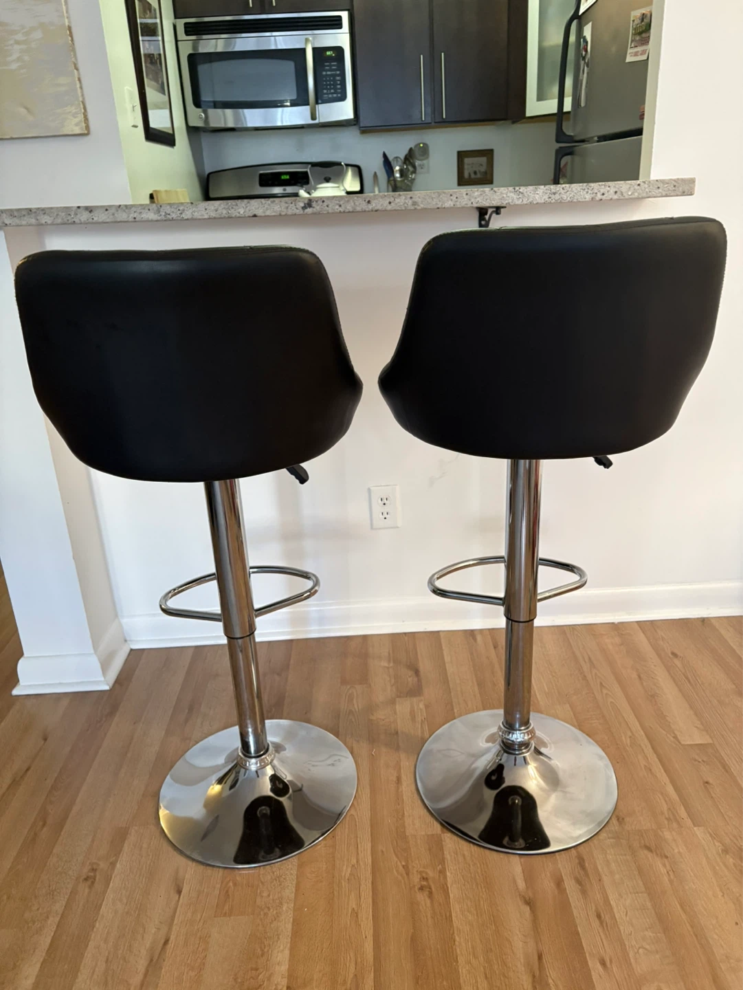 Black Adjustable Swivel Faux Leather Bar Stools - Set of 2 - photo 2