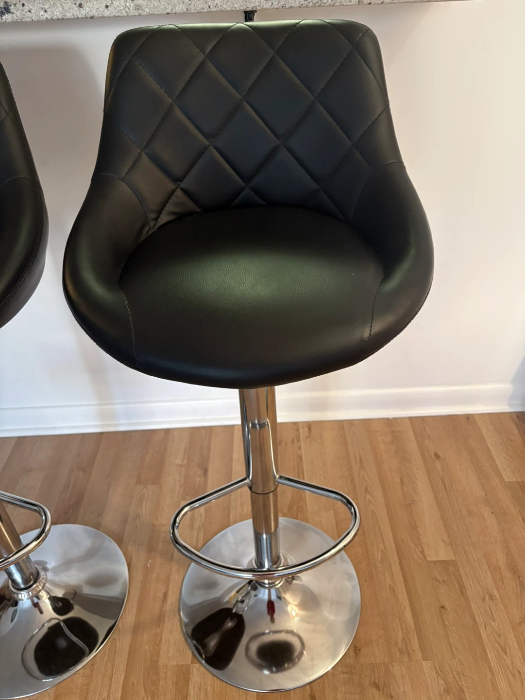 Black Adjustable Swivel Faux Leather Bar Stools - Set of 2 - photo 5