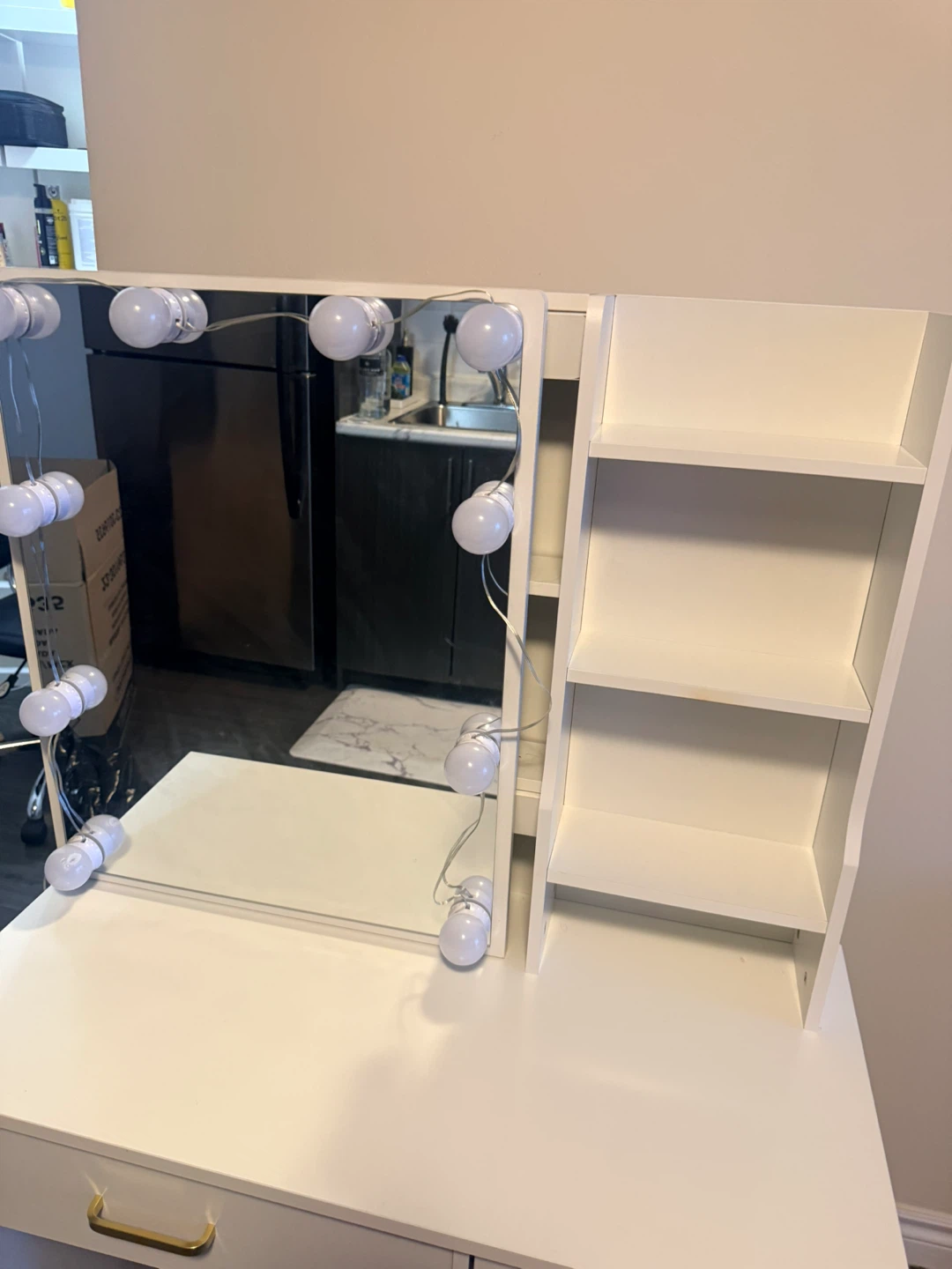 White Vanity Makeup Desk with Lights and Drawers - photo 2