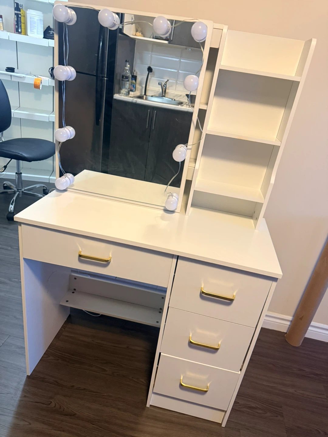 White Vanity Makeup Desk with Lights and Drawers - photo 3