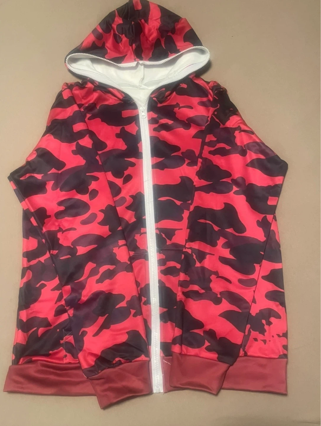 Red and Black Camo Zip-Up Hoodie