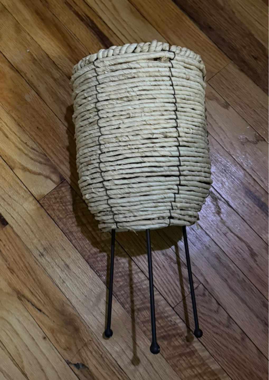 Boho Woven Basket Planter with Metal Legs