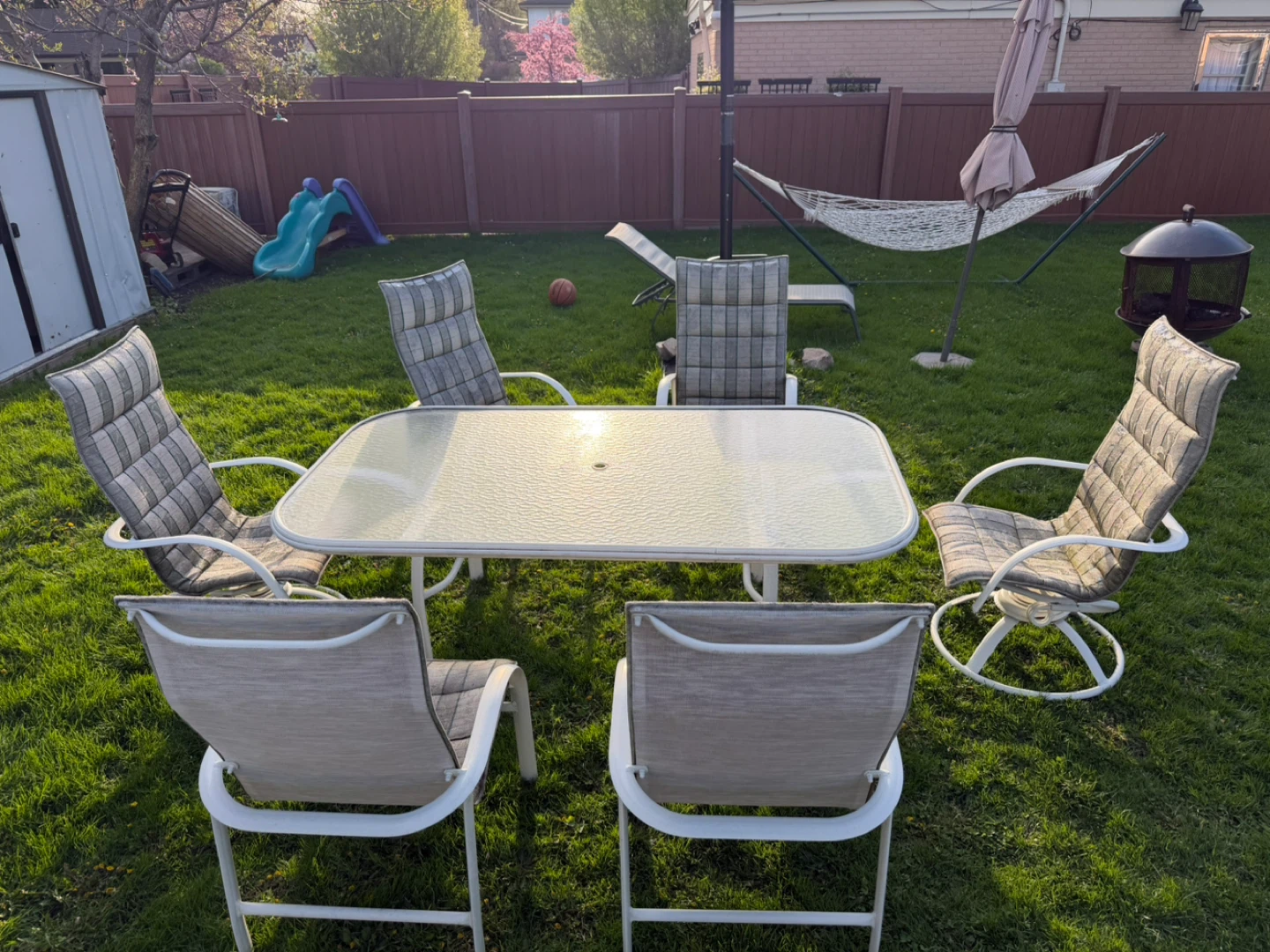 Glass Top Patio Dining Set with 6 Chairs
